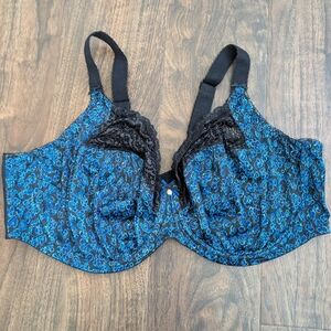 Elomi 44H Blue Floral Lace-Accent Underwire Bra Full Figure Curvy Plus Size